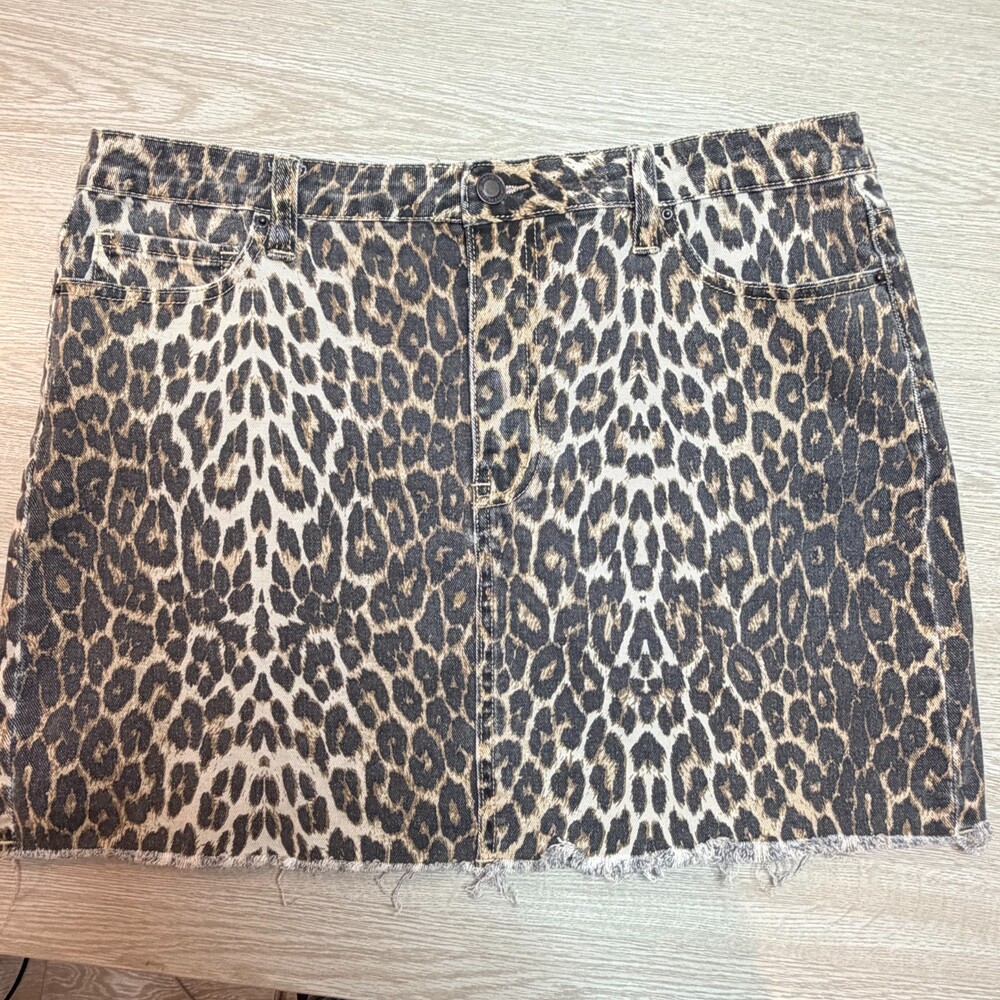 Angel Kiss Denim Mini Skirt Women's Junior's XL Cheetah Vintage Y2K 4-Pocket